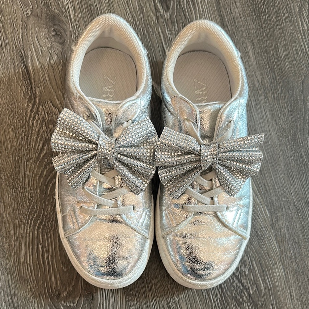 Zara Silver Sneakers with Bow Accents